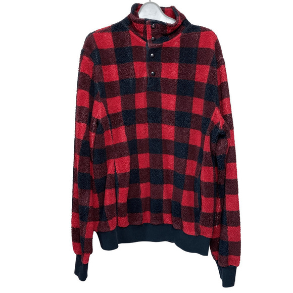 J. Crew Other - J.CREW Sweater Pullover Buffalo Plaid Check Fleece Shearling Sherpa Snap Size M